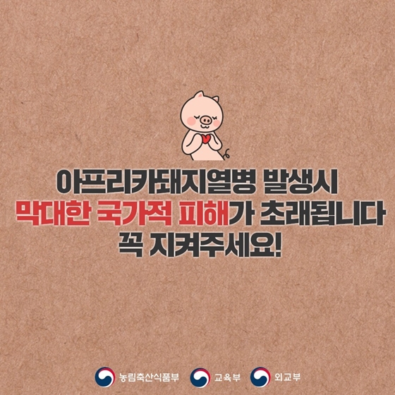 카드뉴스
아프리카돼지열병 
완벽 차단을 위한 
국민 행동수칙 3가지