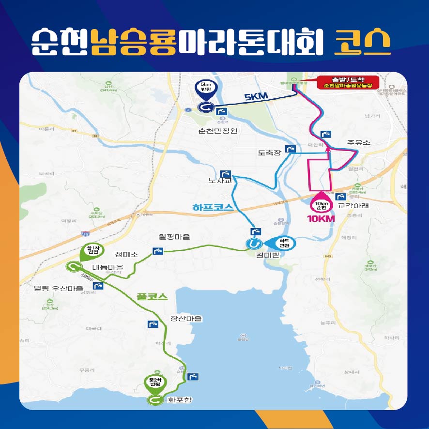 순천남승룡마라톤대회 코스
순천팔마종합운동장(출발,도착)