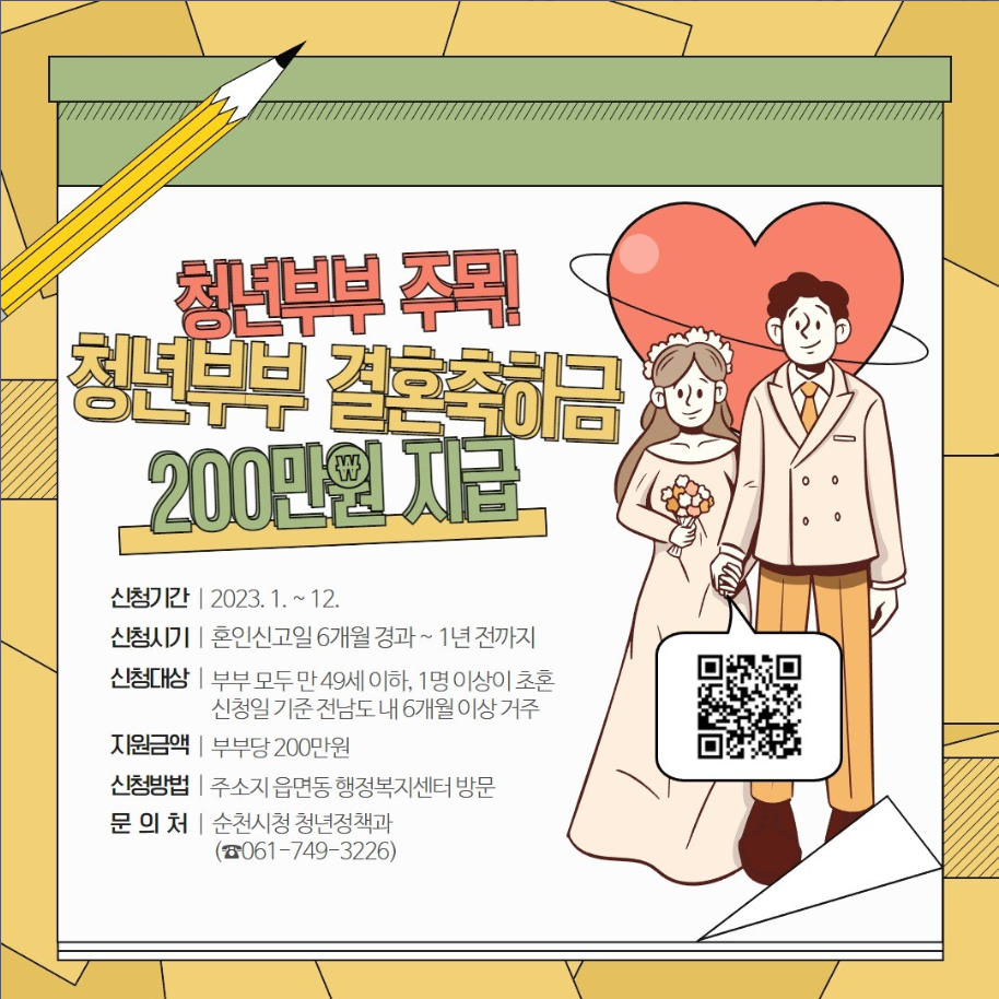 청년부부 결혼축하금 200만원 지급 