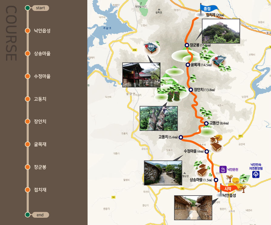 낙안읍성→상송마을→수정마을→고동치→장안치→굴목재→장군봉→접치재(20km)