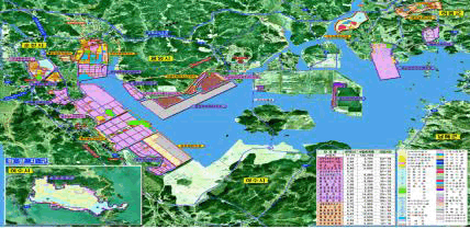 전남순천시, 여수시, 광양시, 경남 하동군 일대의 광양만권 경제자유구역개발에 위치도